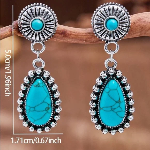 NWT Vintage Western Country Style Turquoise Earrings - Picture 6 of 6